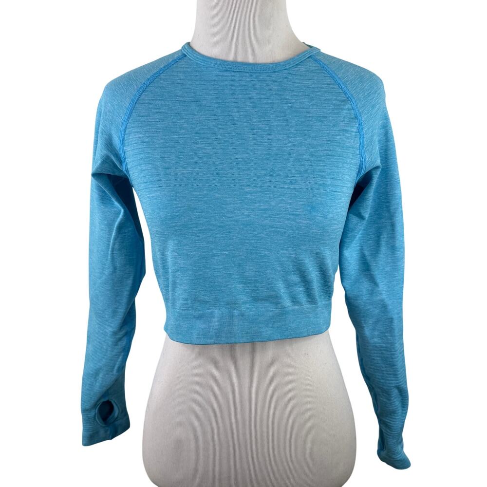 Alphalete Women's Blue Long Sleeve Crop Top Athletic Shirt Size Medium